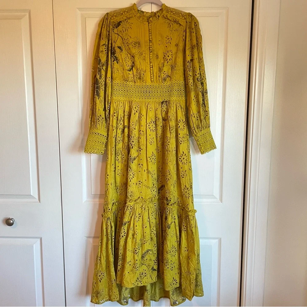 NWT ALLSAINTS Women’s Sia Demoir Broderie Dress Olive - US4 - Picture 2 of 13